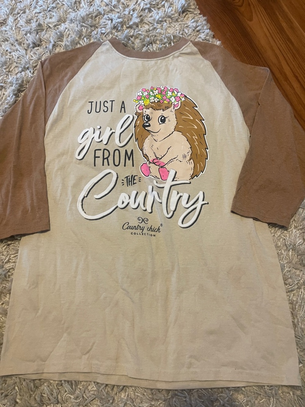 Beige & Brown Raglan Tee - 'Just a Girl From the Country'